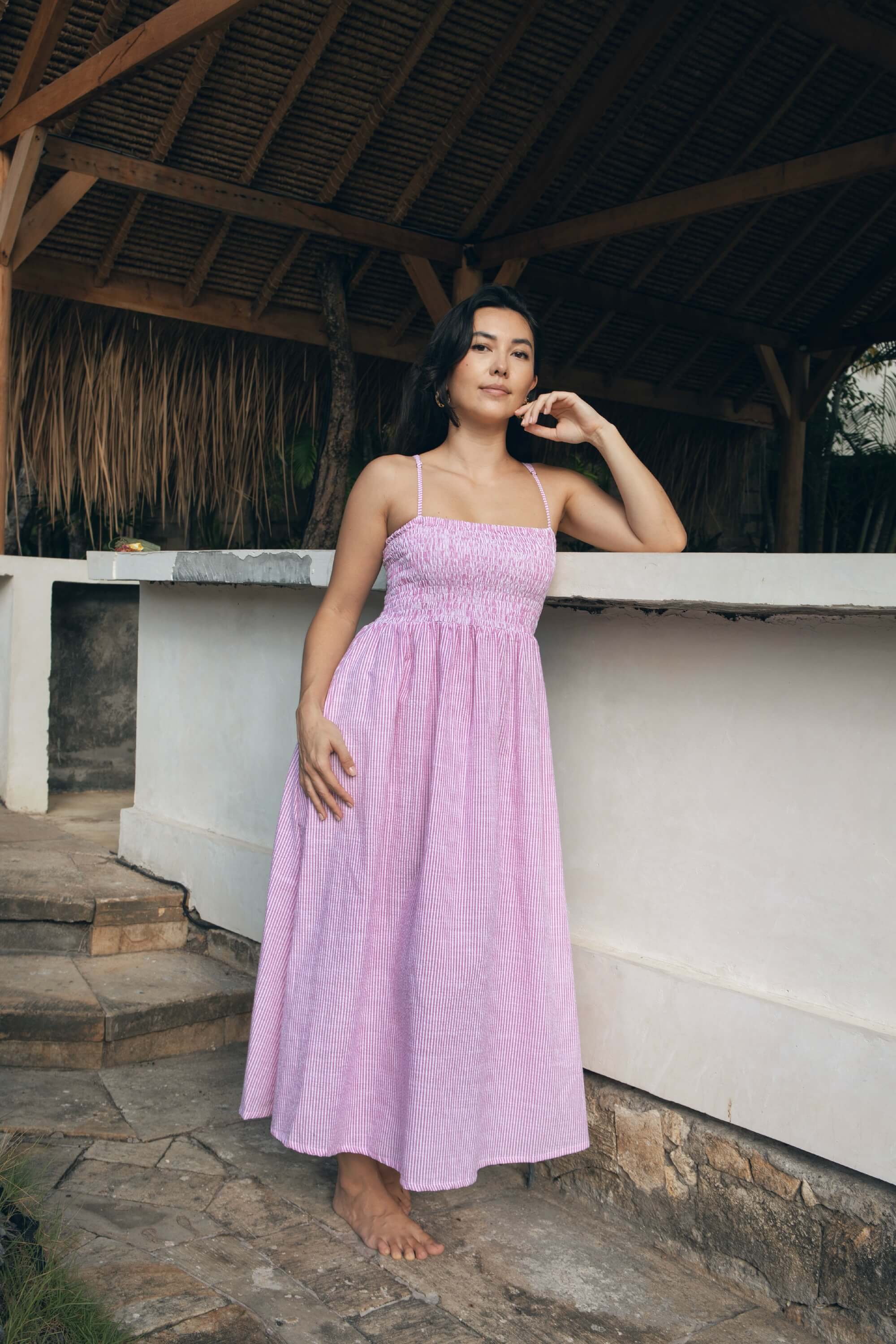 Annabel Dress in Pink Stripe