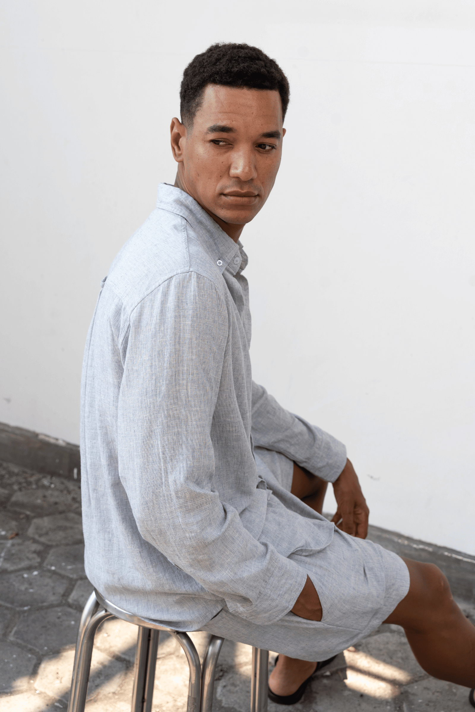 Oscar Shirt in Blue Linen