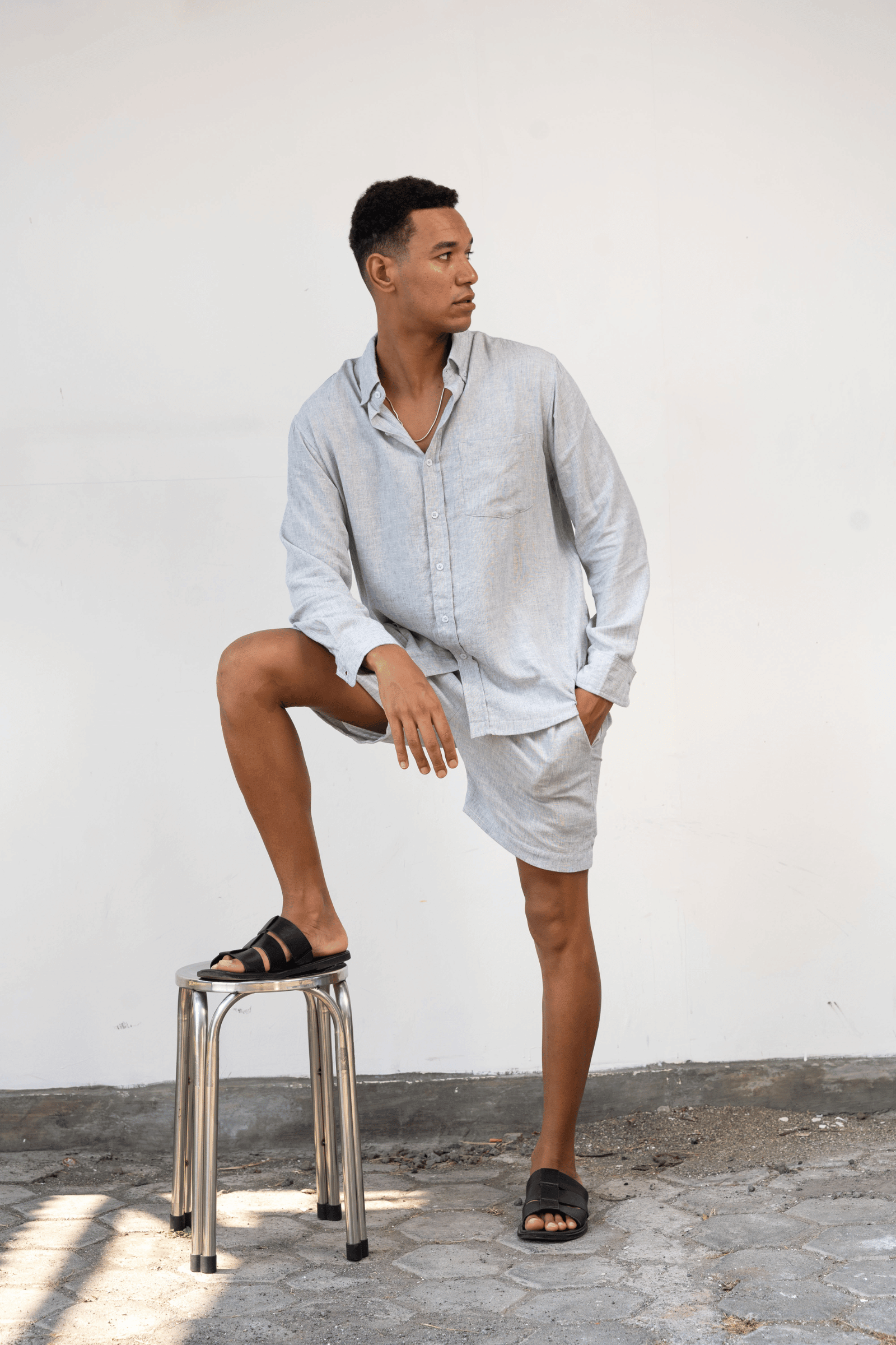 Oscar Shirt in Blue Linen