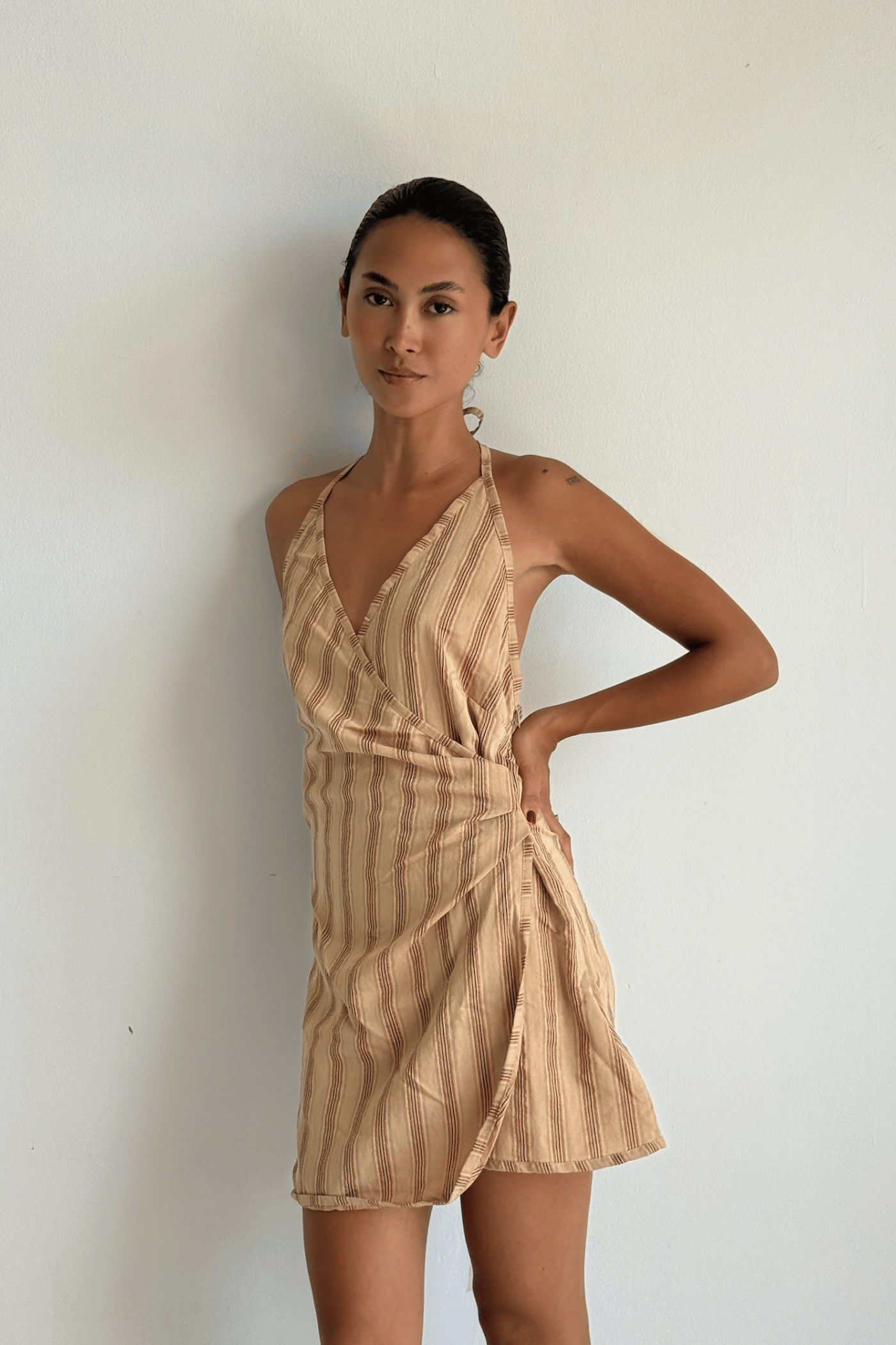 Paloma Dress in Brown Black Stripe
