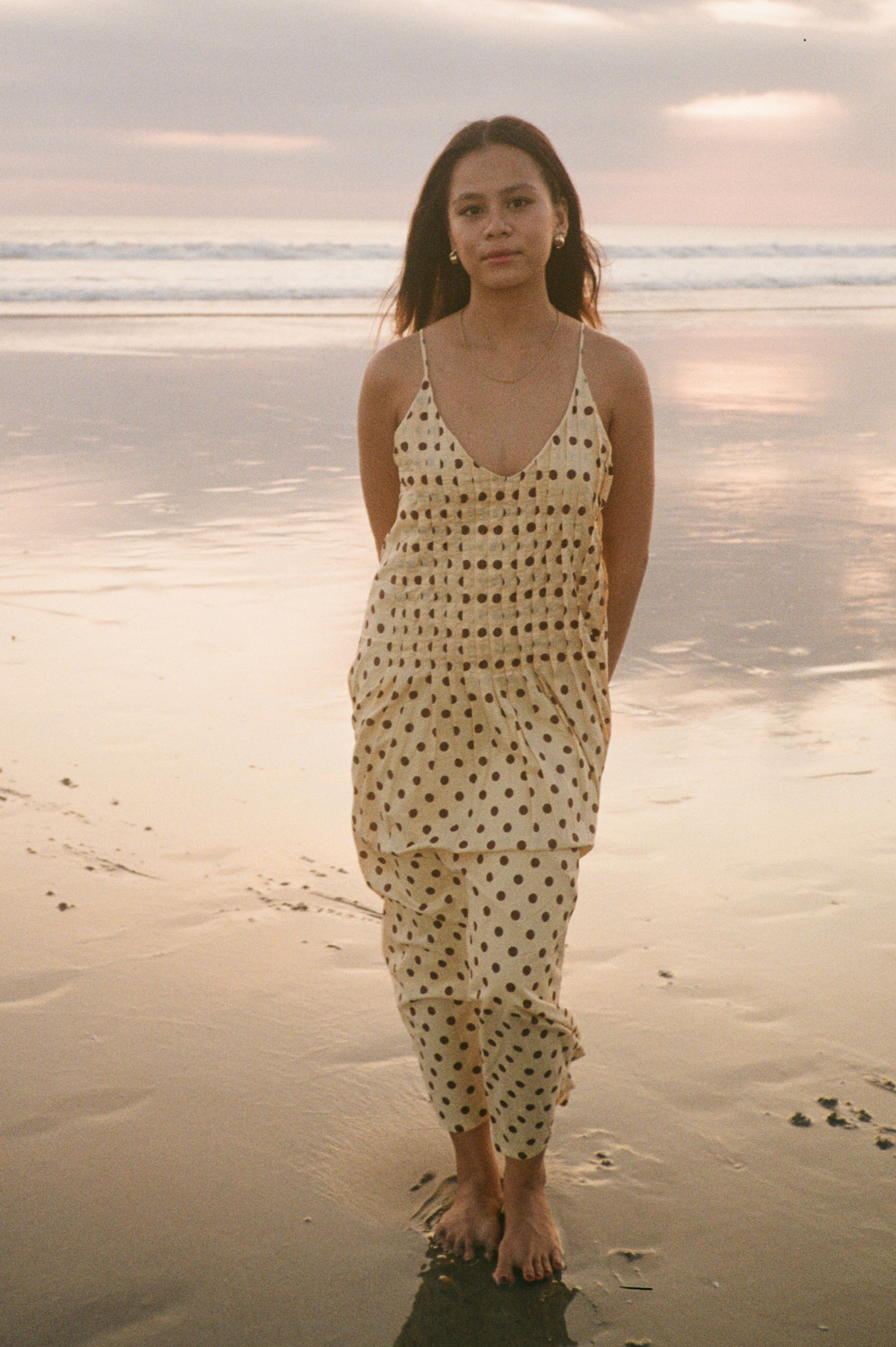 Talia Dress Polkadot Chocolate in Butter Yellow