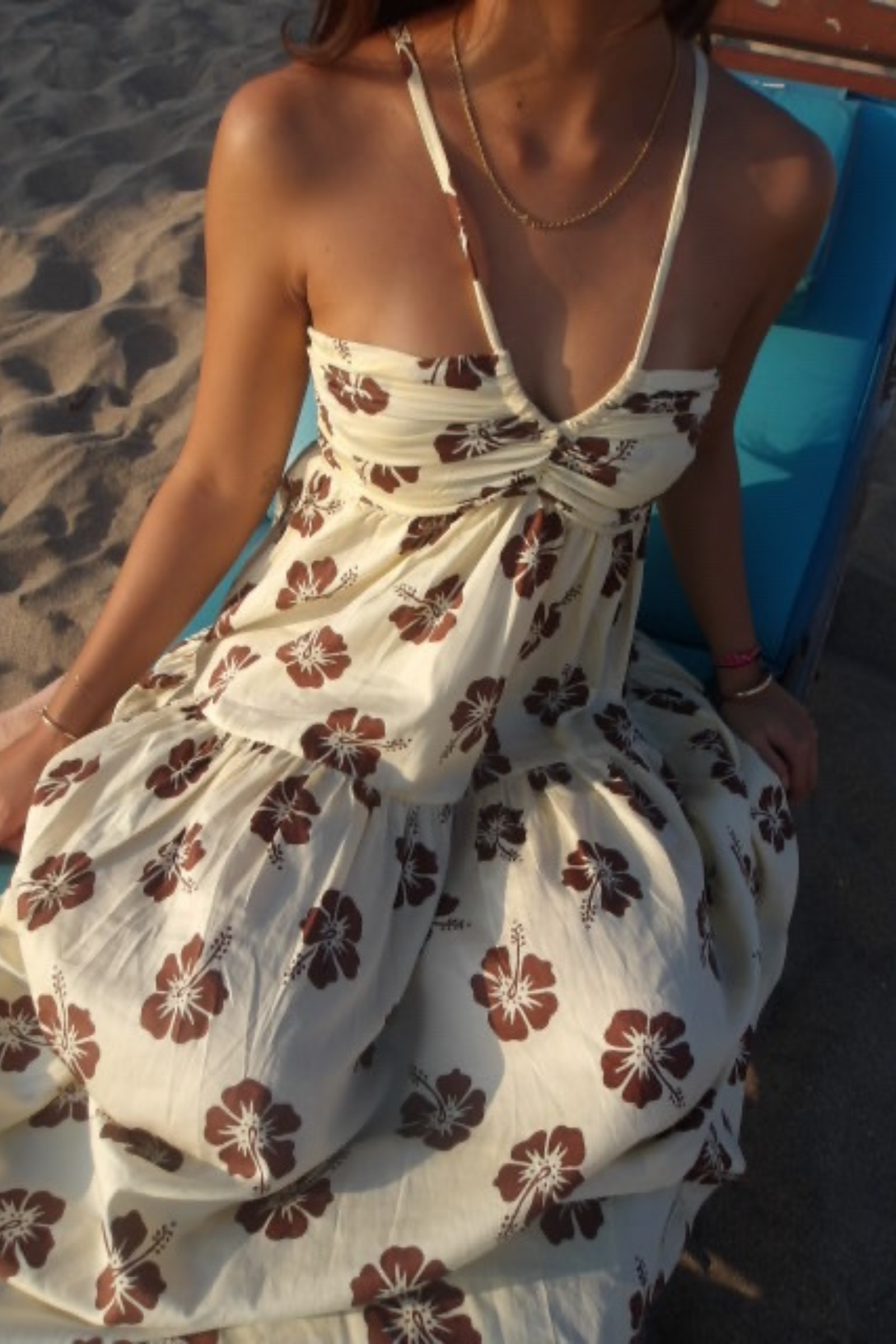 Ilia Midi Dress Hibiscus Chocolate in Butter Yellow