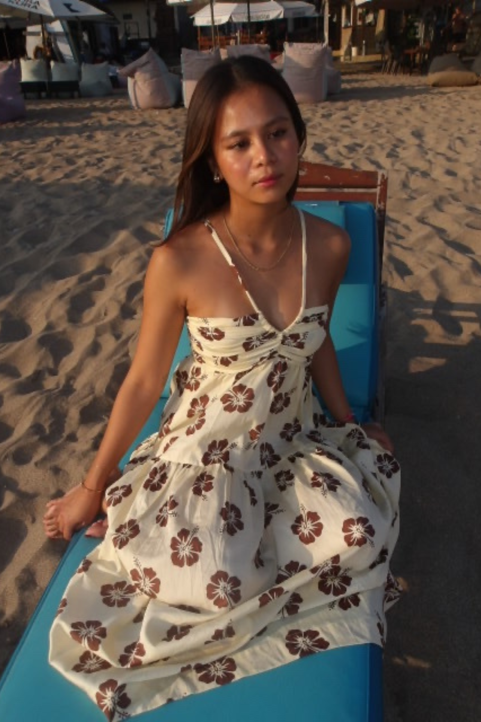 Ilia Midi Dress Hibiscus Chocolate in Butter Yellow