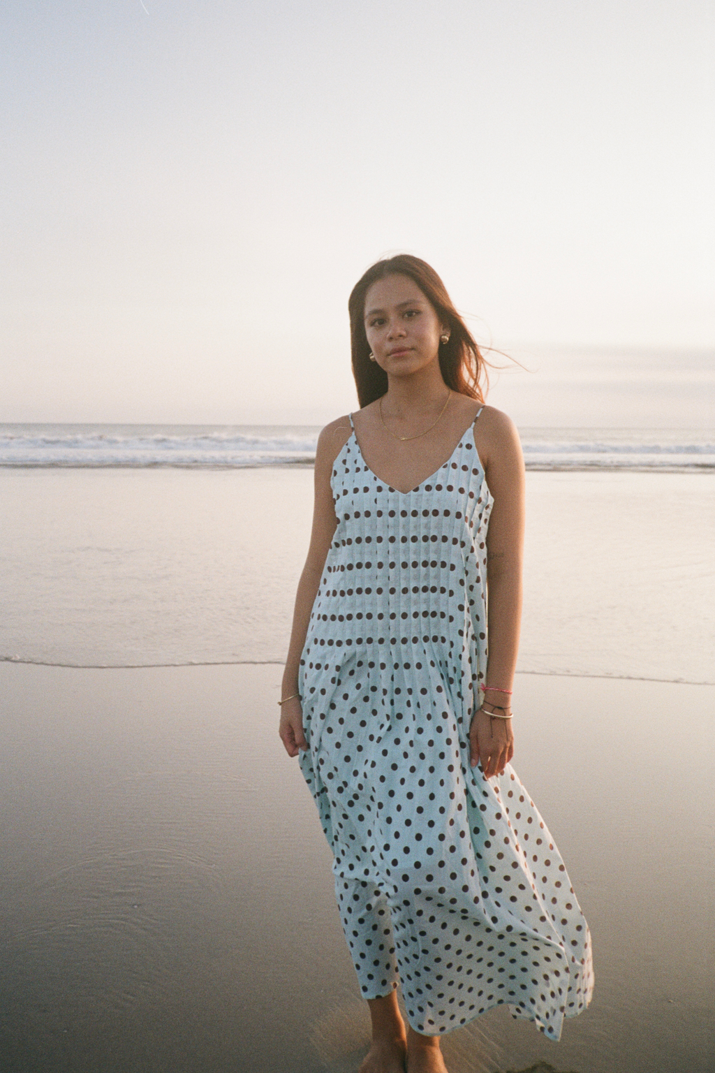 Talia Dress Polkadot Chocolate in Ice Blue