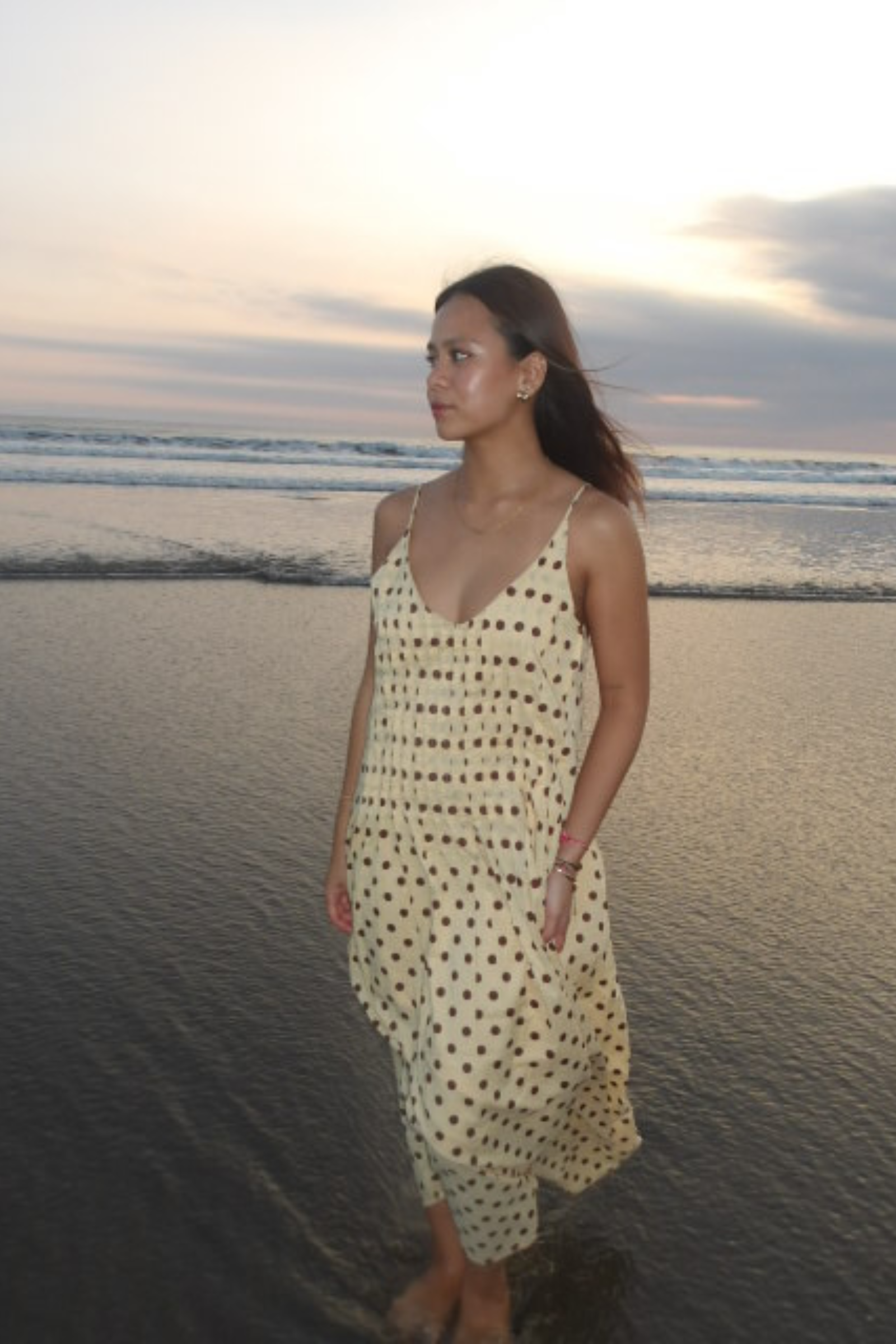Talia Dress Polkadot Chocolate in Butter Yellow