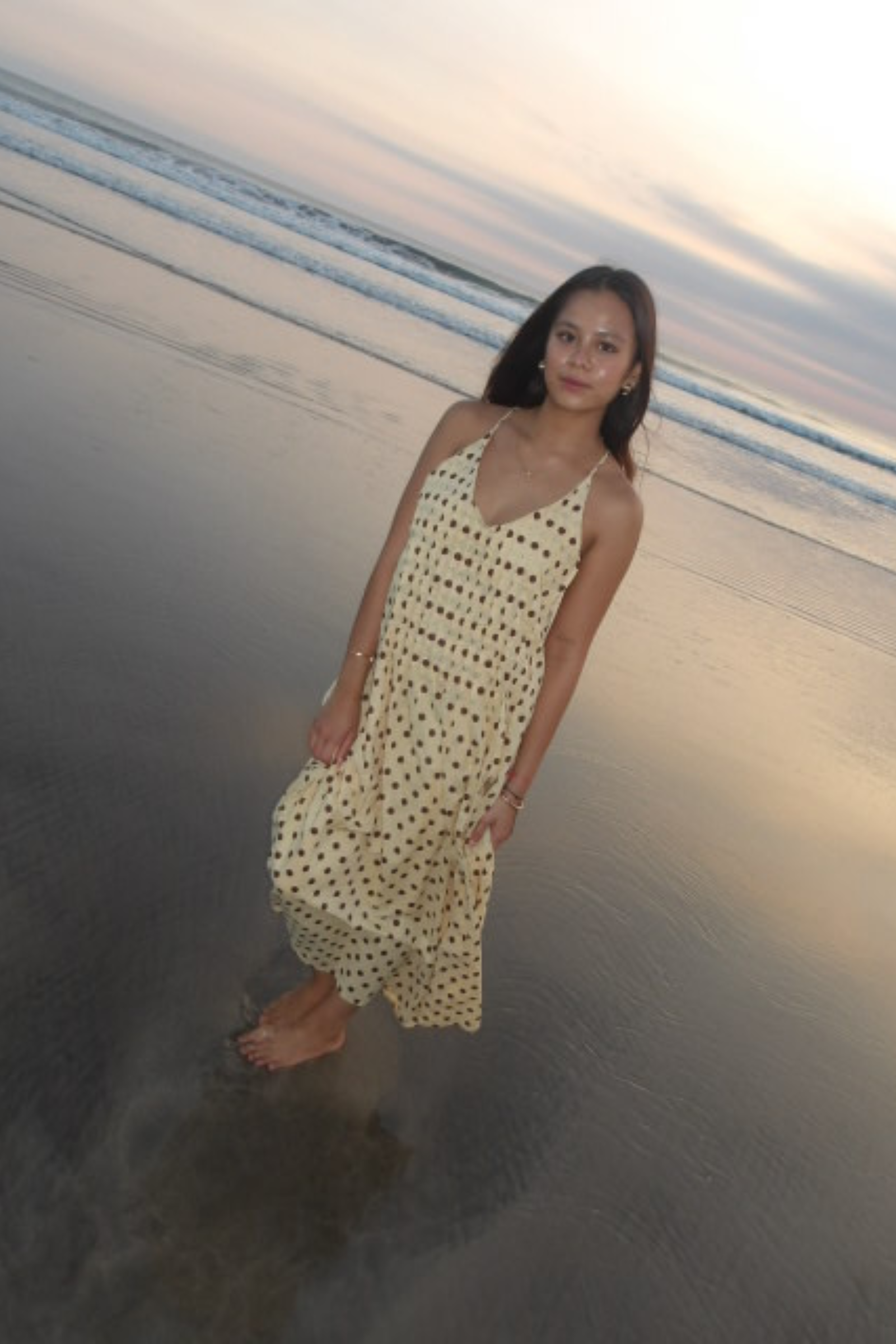 Talia Dress Polkadot Chocolate in Butter Yellow
