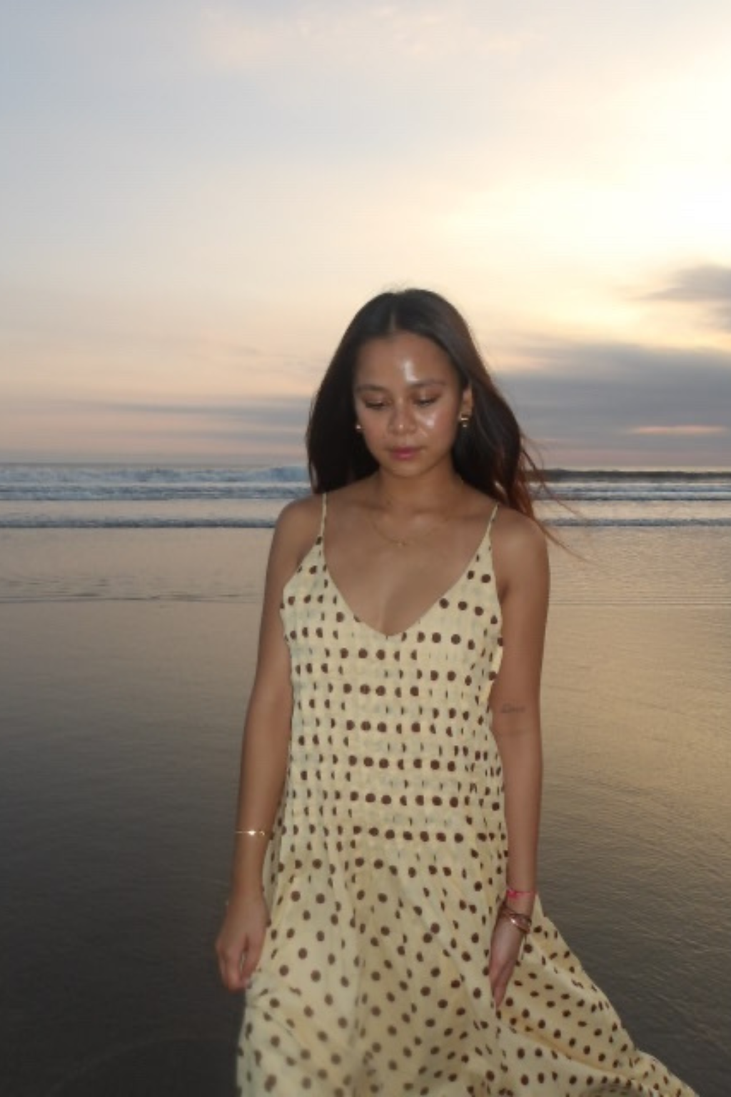 Talia Dress Polkadot Chocolate in Butter Yellow