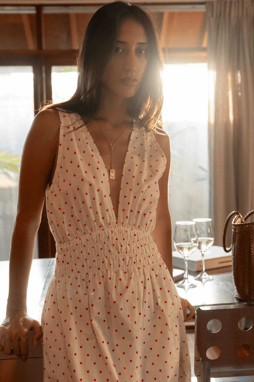 Josephine Midi Dress in Red Polkadot