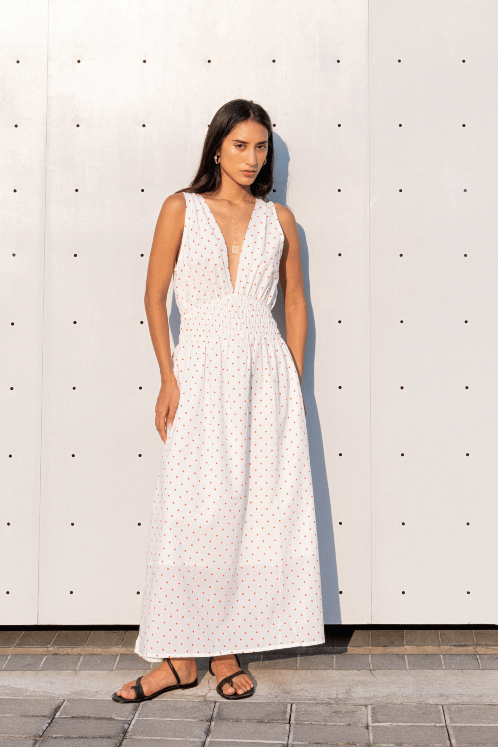 Josephine Midi Dress in Red Polkadot
