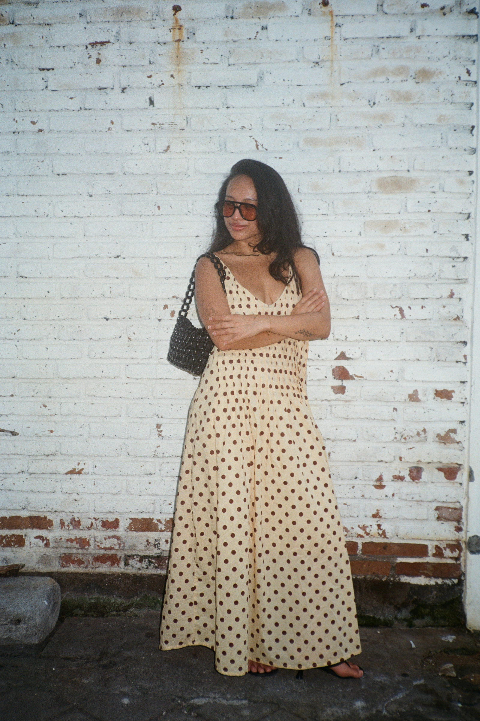 Talia Dress Polkadot Chocolate in Butter Yellow