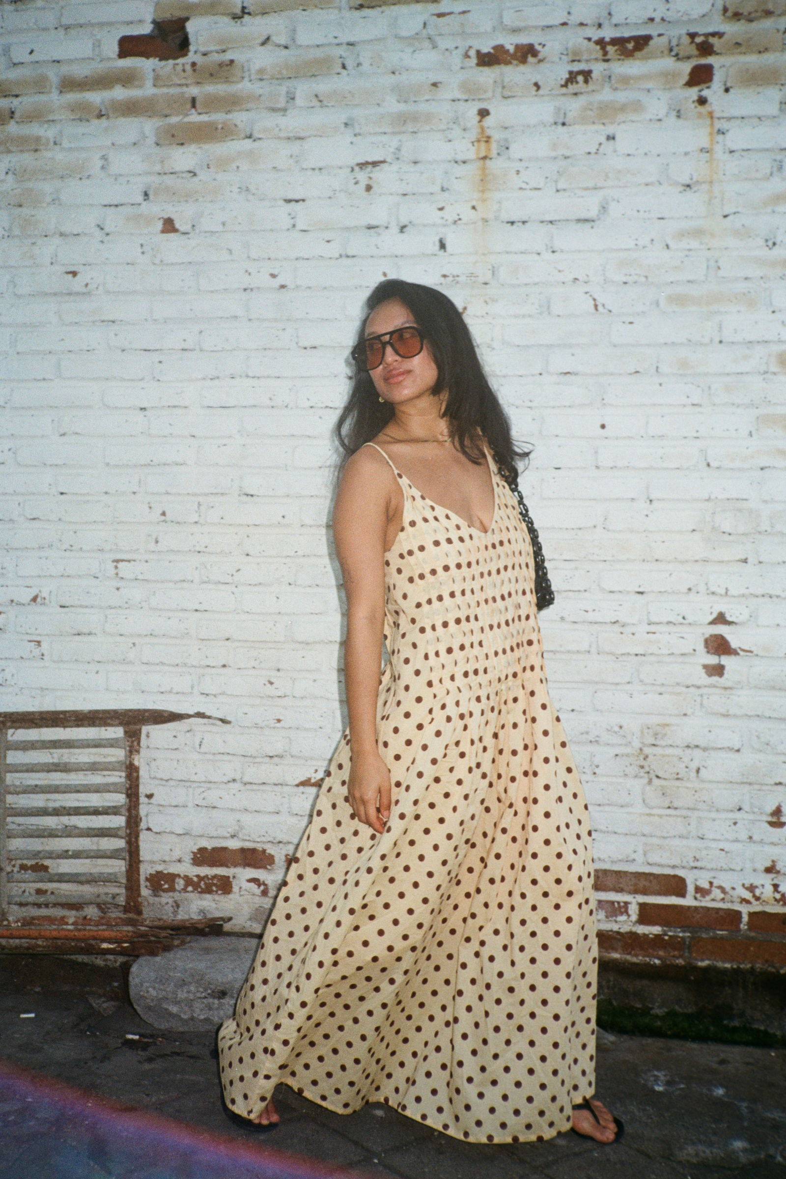 Talia Dress Polkadot Chocolate in Butter Yellow