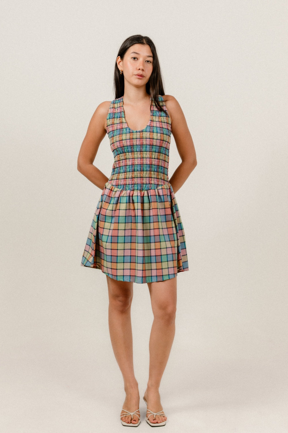 Annalee Mini Dress in Rainbow Check