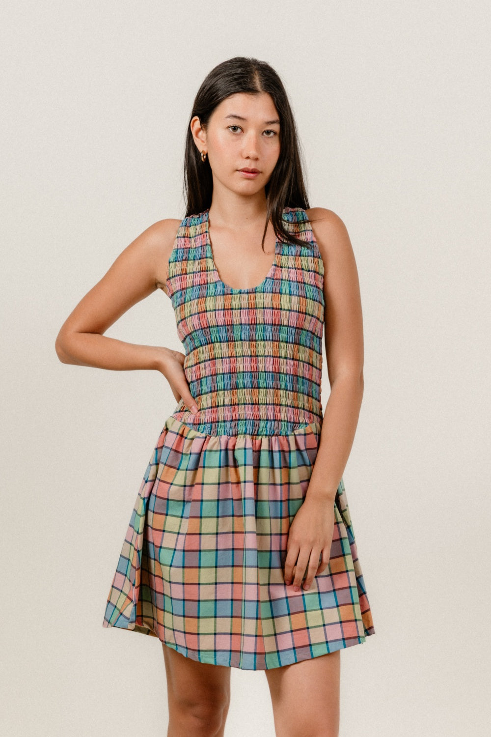 Annalee Mini Dress in Rainbow Check