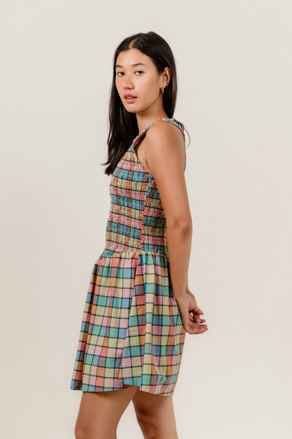 Annalee Mini Dress in Rainbow Check