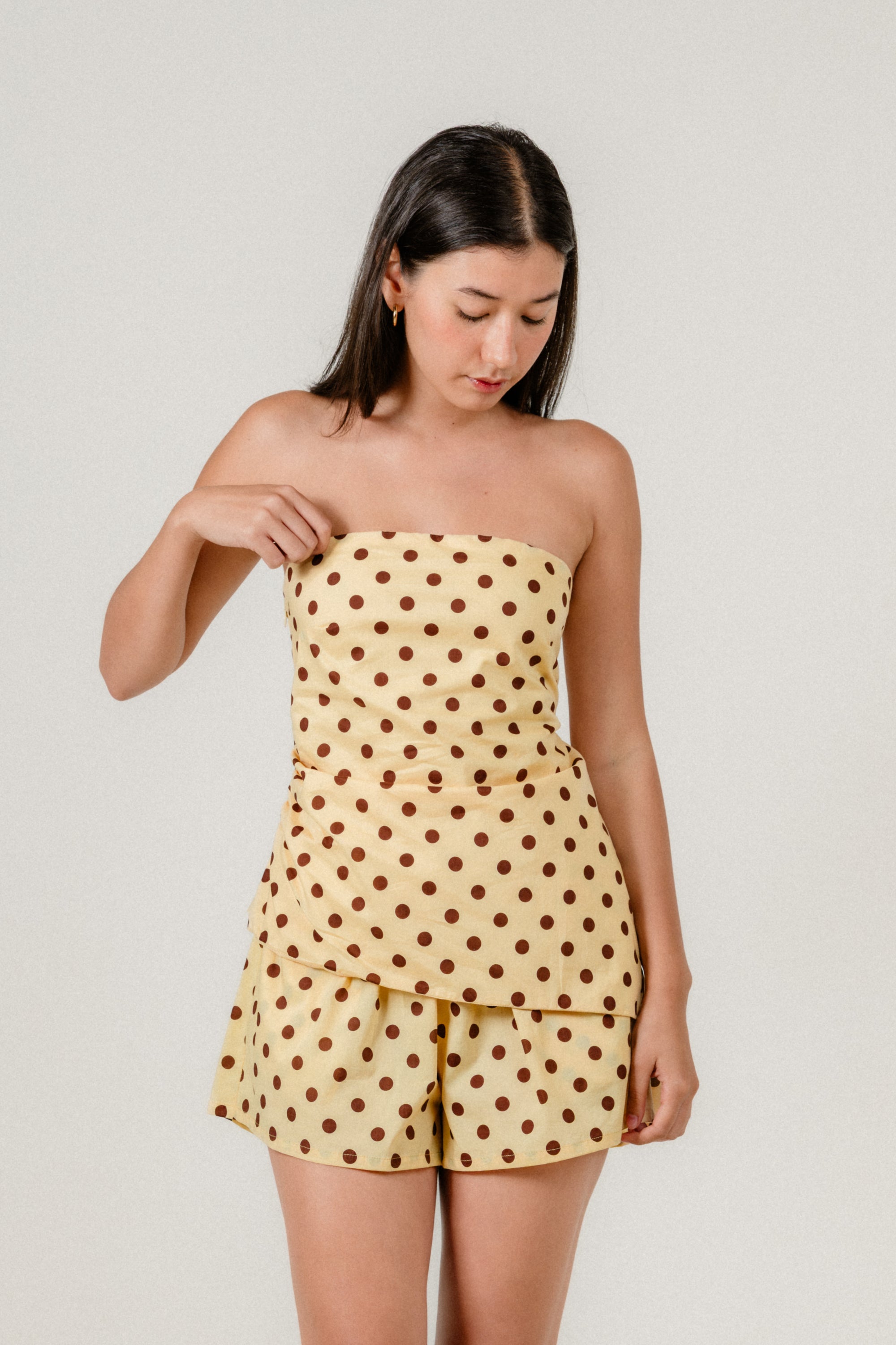 Stacey Top Polkadot Chocolate in Butter Yellow
