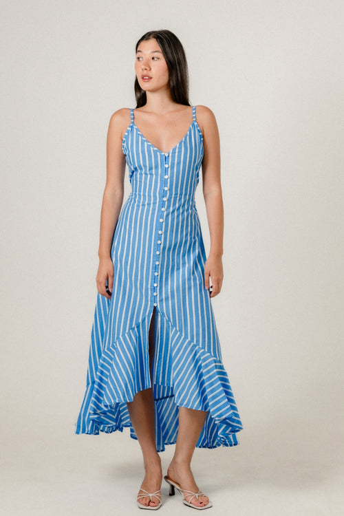 Avira Dress in Blue Dover Stripe