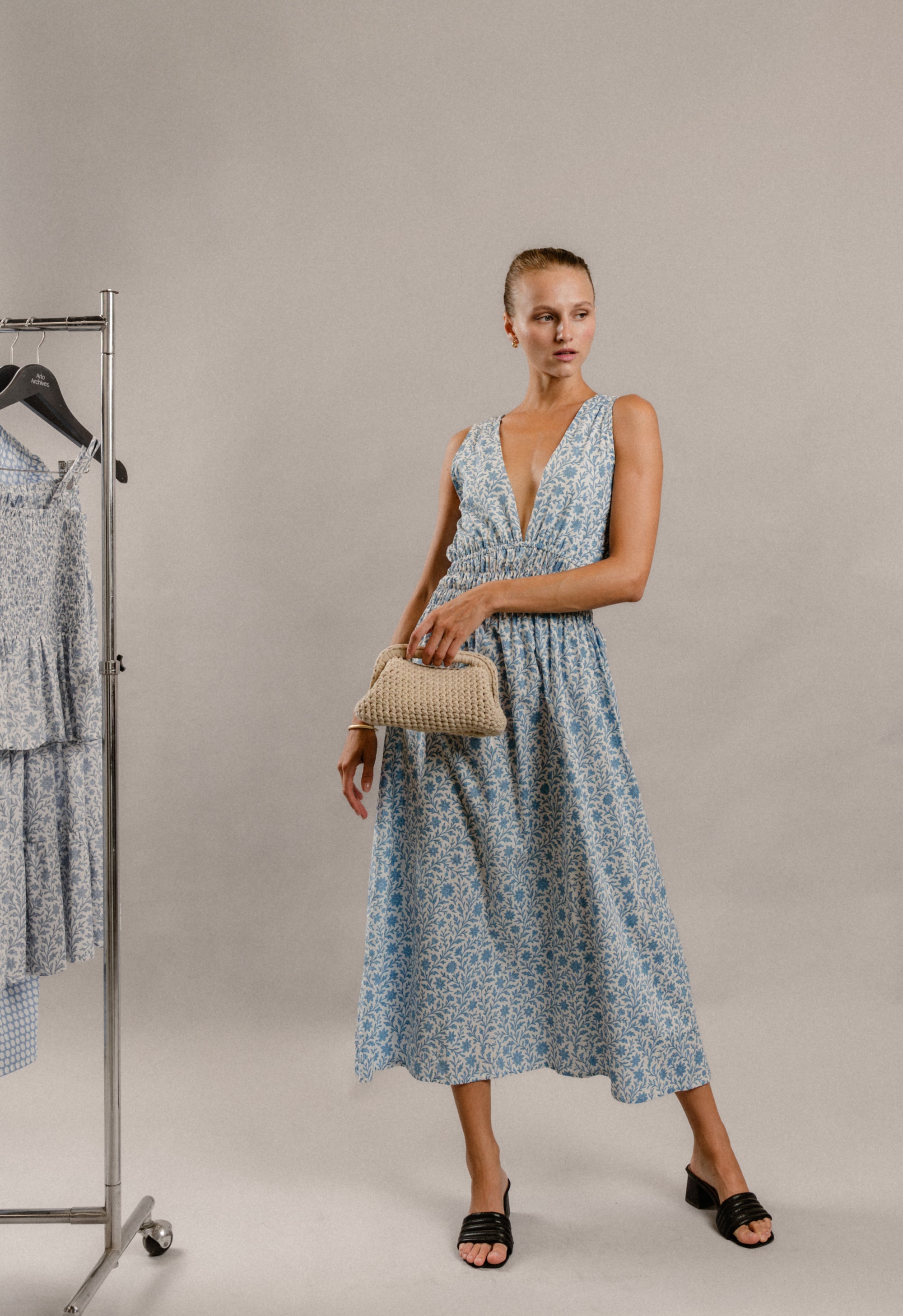 Josephine Midi Dress in Finley Floral Blue