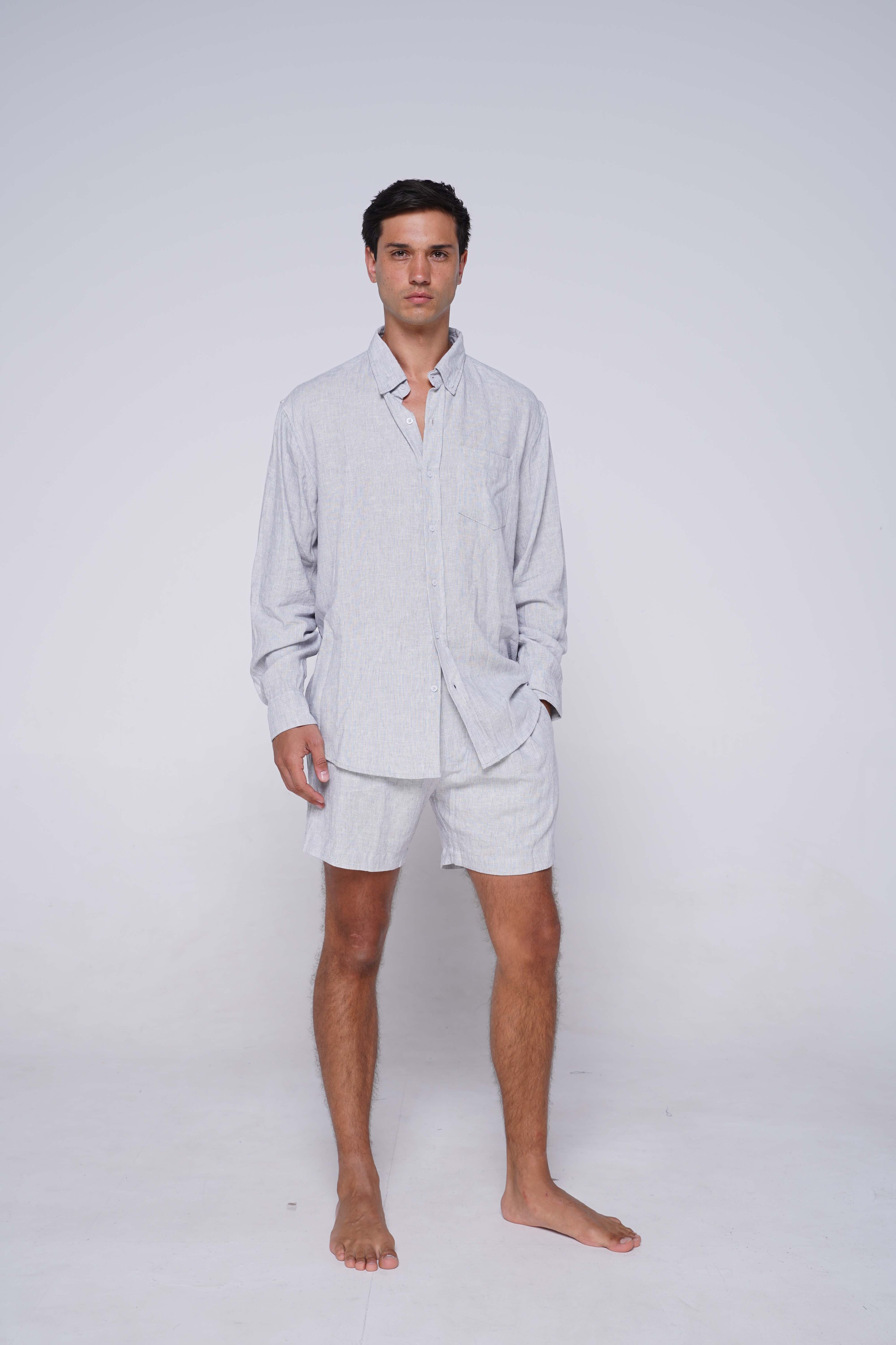 Oscar Shirt in Blue Linen