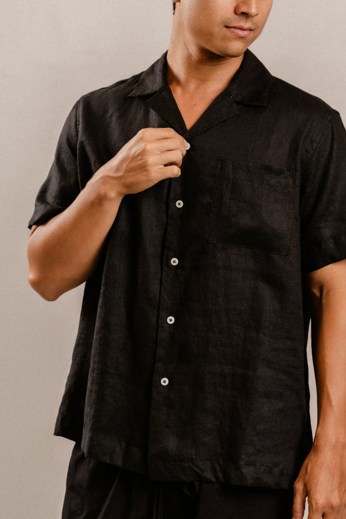 Dan Shirt in Black Linen