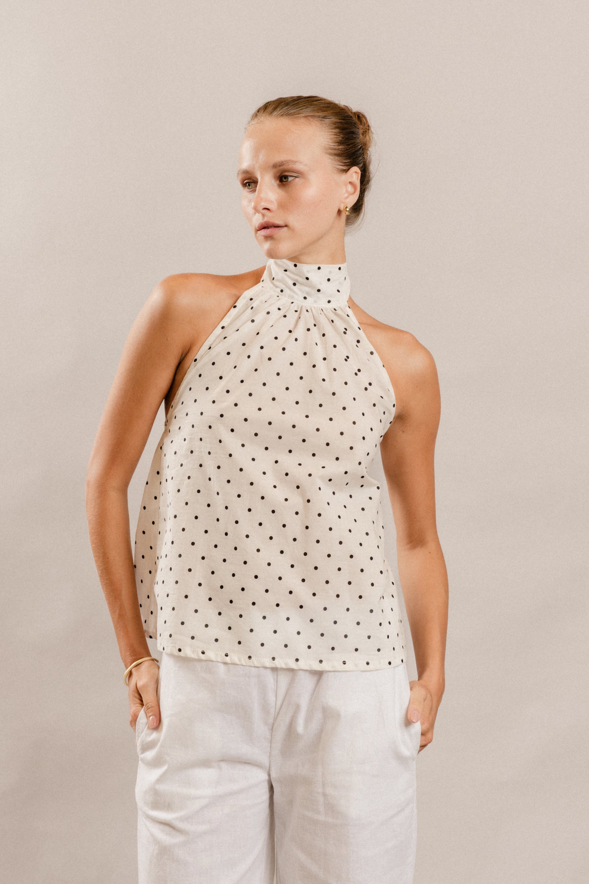 Eden Top in Black Polkadot