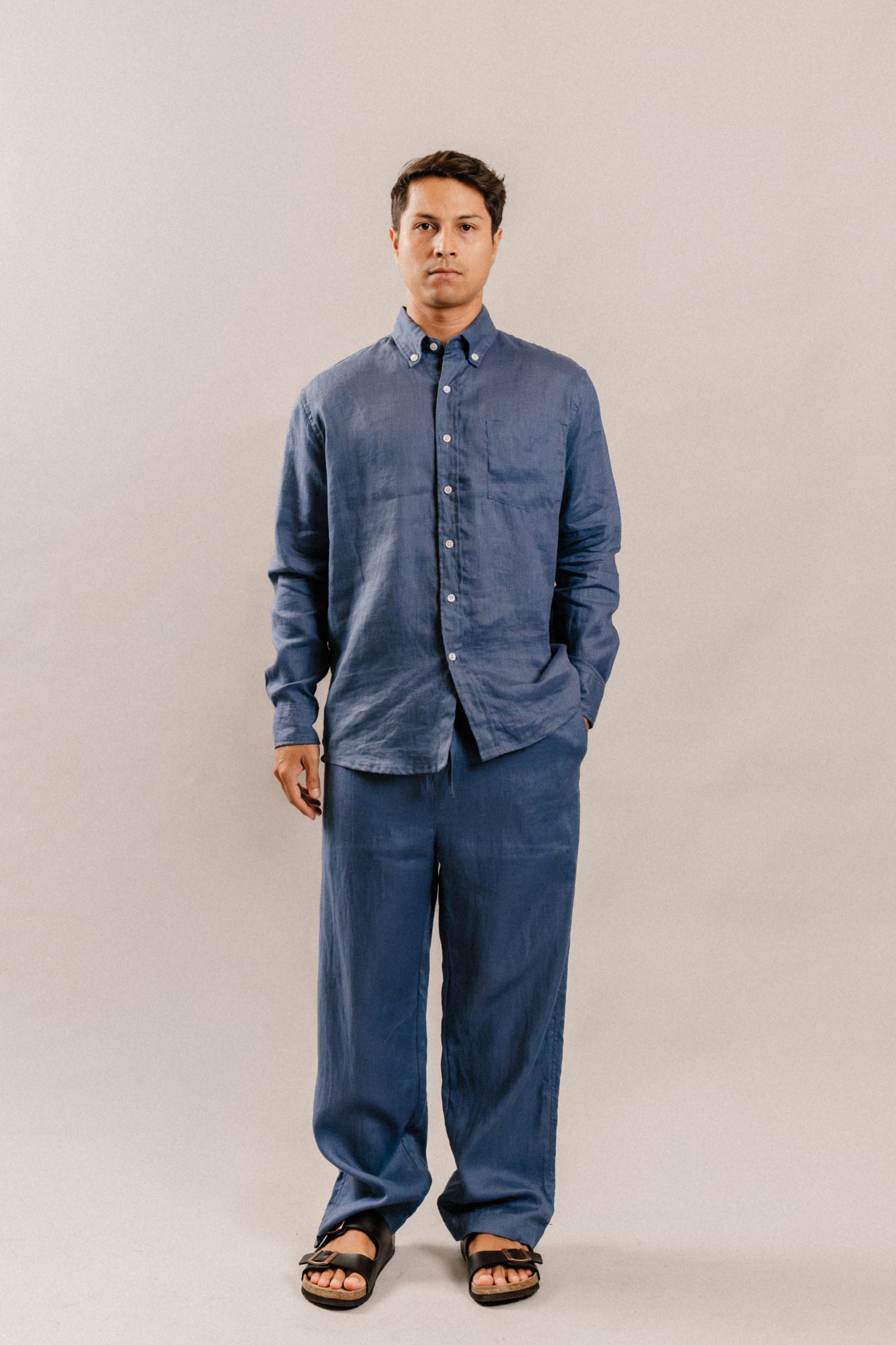 Oscar Shirt in Navy Denim Linen