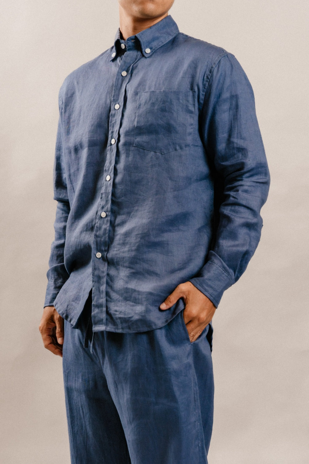 Oscar Shirt in Navy Denim Linen