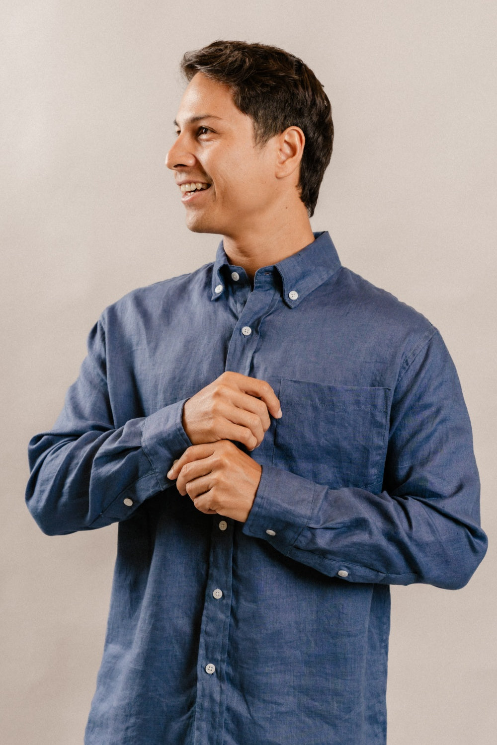 Oscar Shirt in Navy Denim Linen