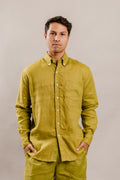 Oscar Shirt in Olive Green Linen