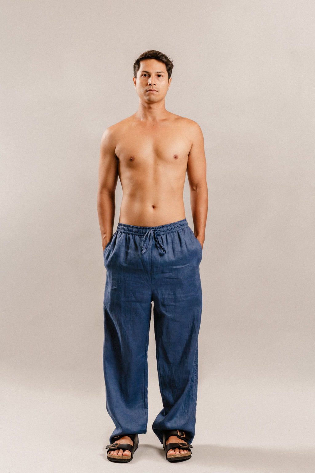 Henry Pants in Navy Denim Linen