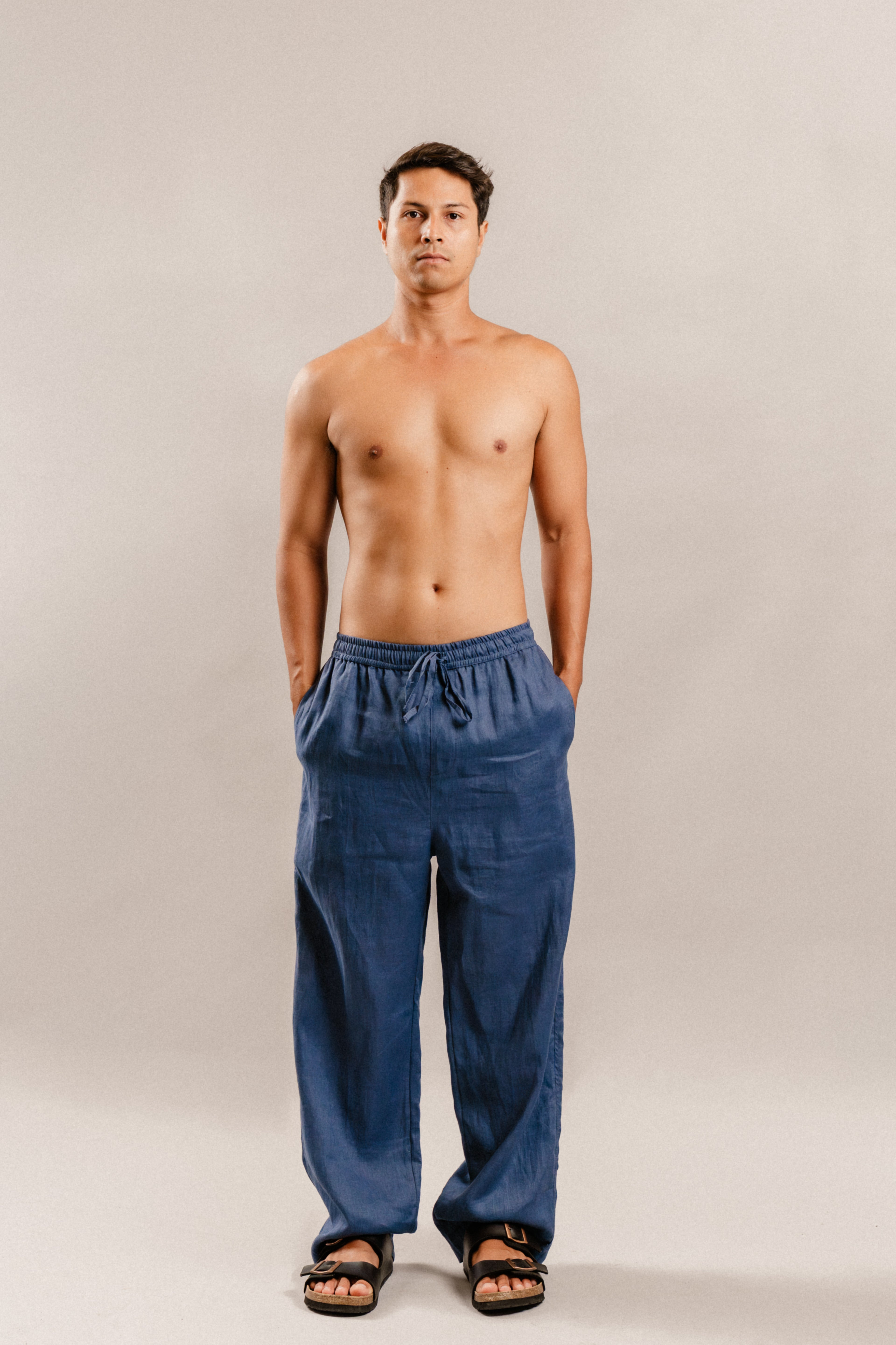 Henry Pants in Navy Denim Linen