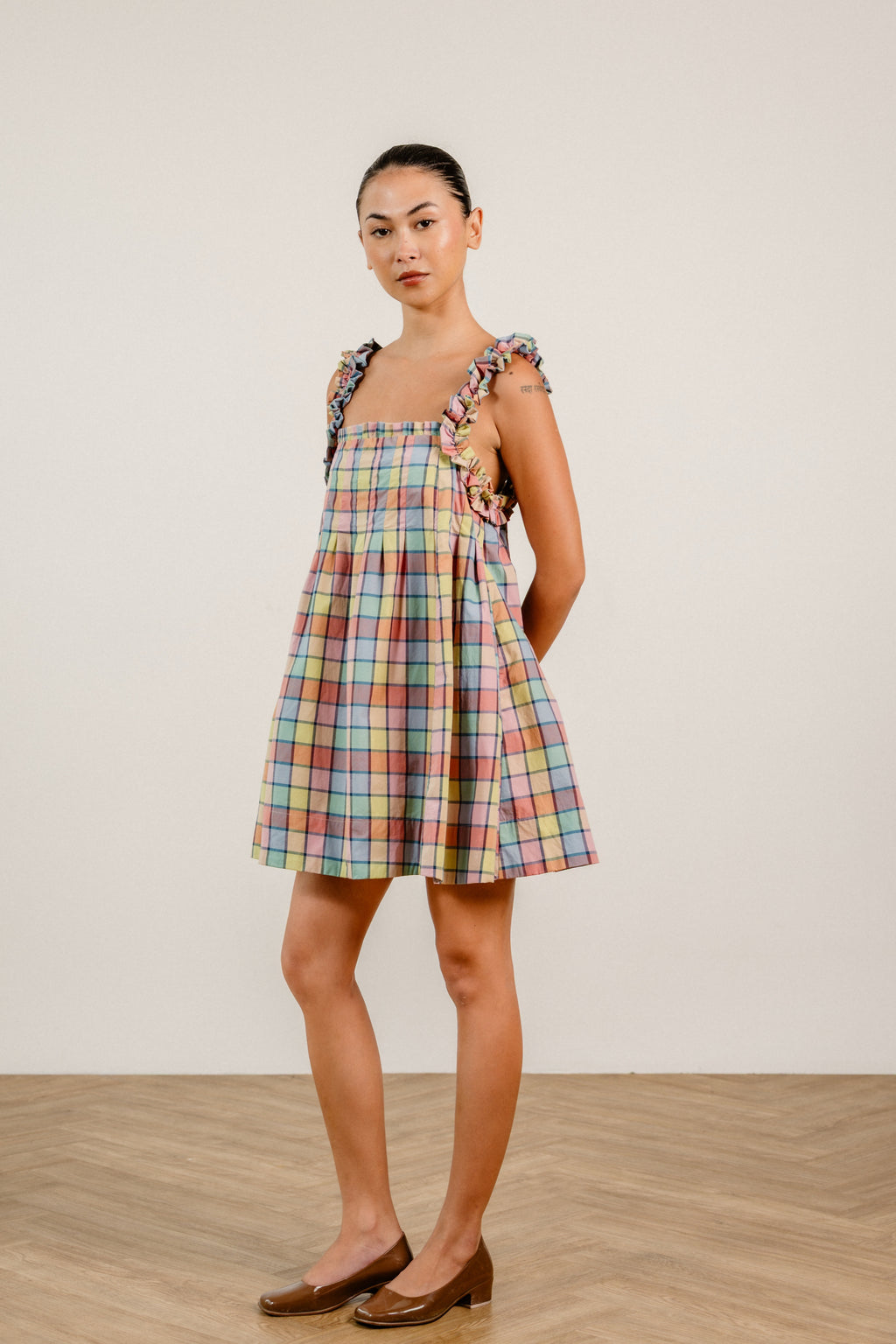 Lila Mini Dress in Rainbow Check