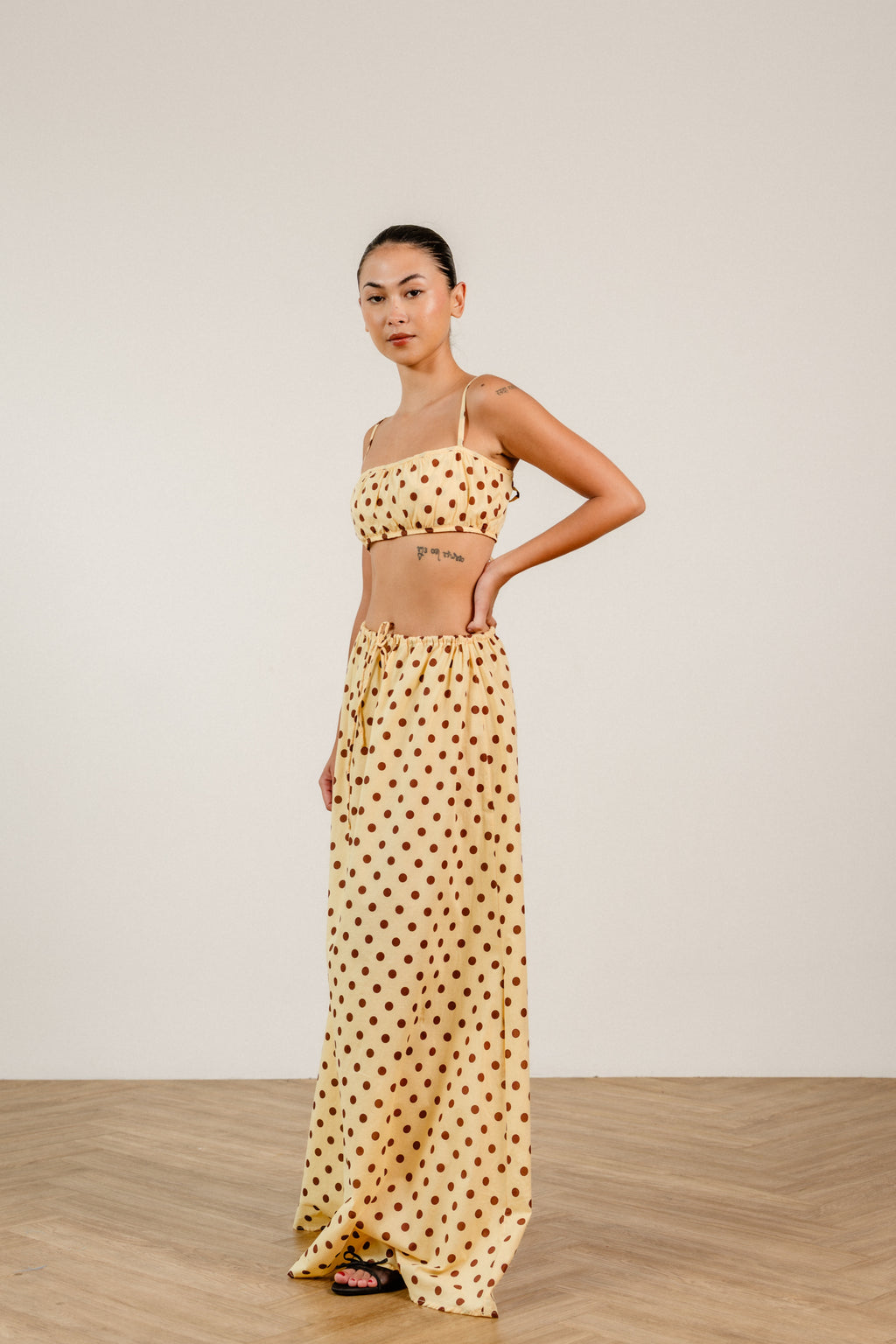 Alice Skirt Polkadot Chocolate in Butter Yellow