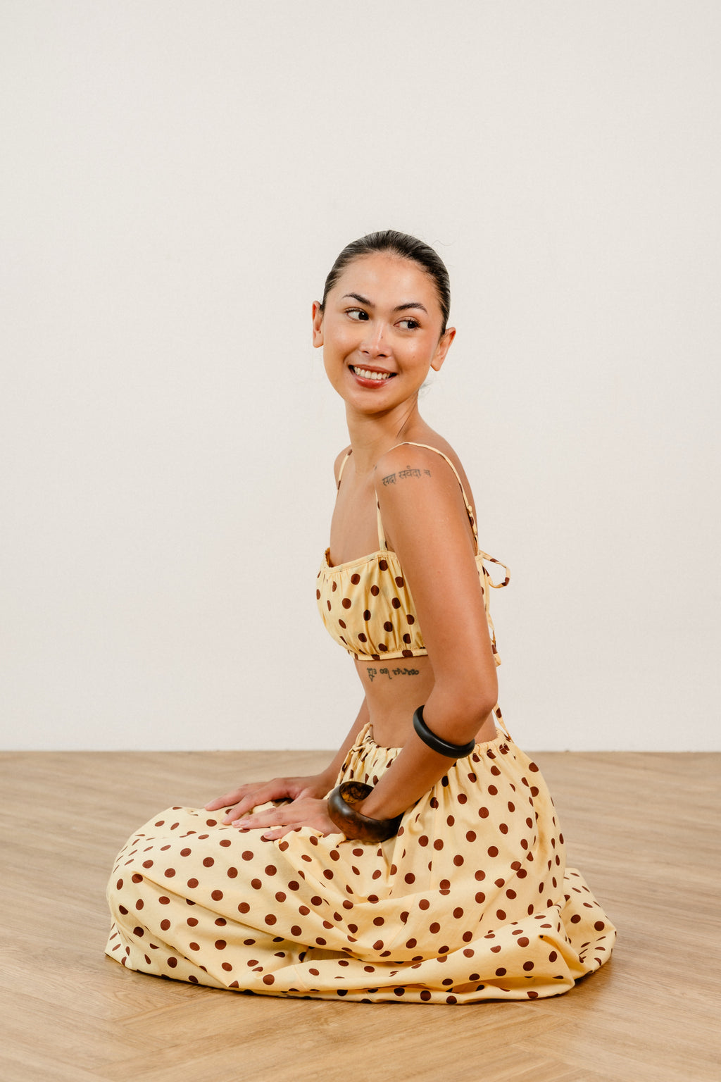Alice Skirt Polkadot Chocolate in Butter Yellow
