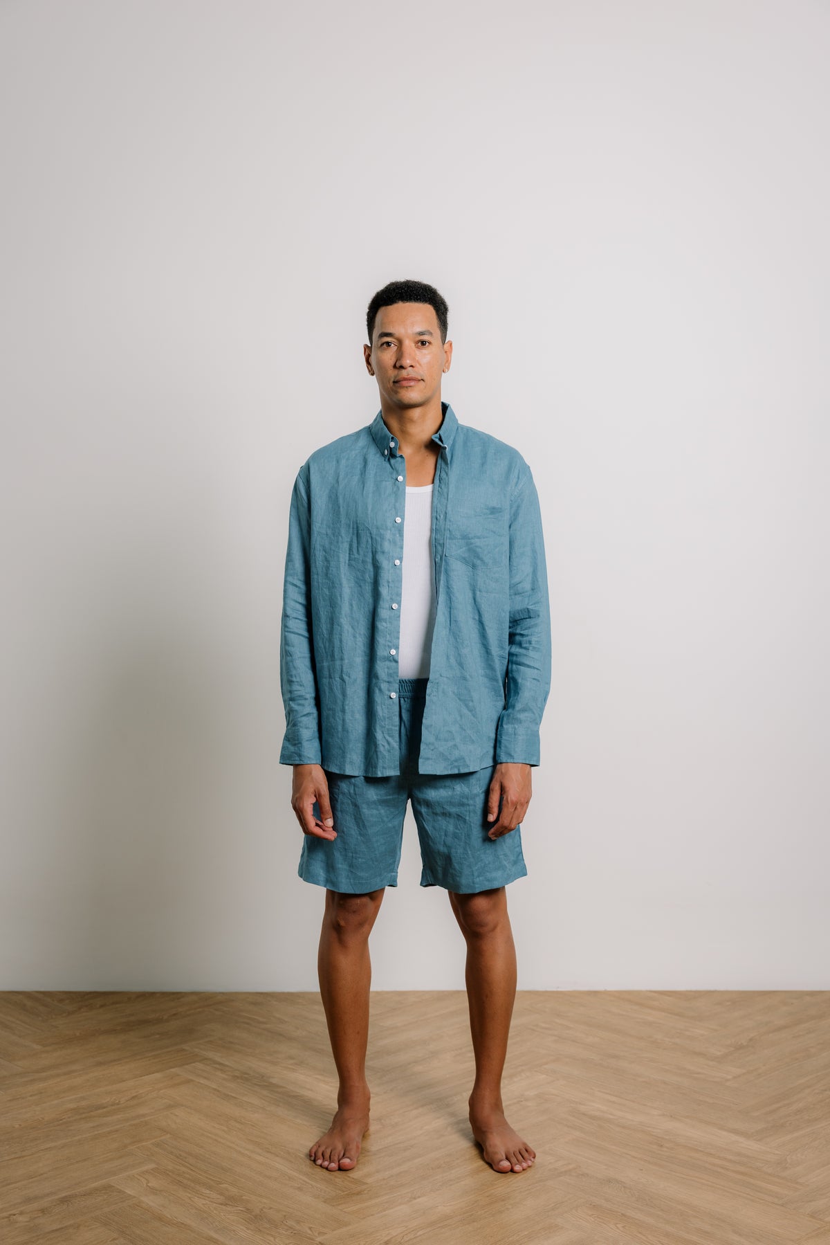Oscar Shirt in Petrol Blue Linen