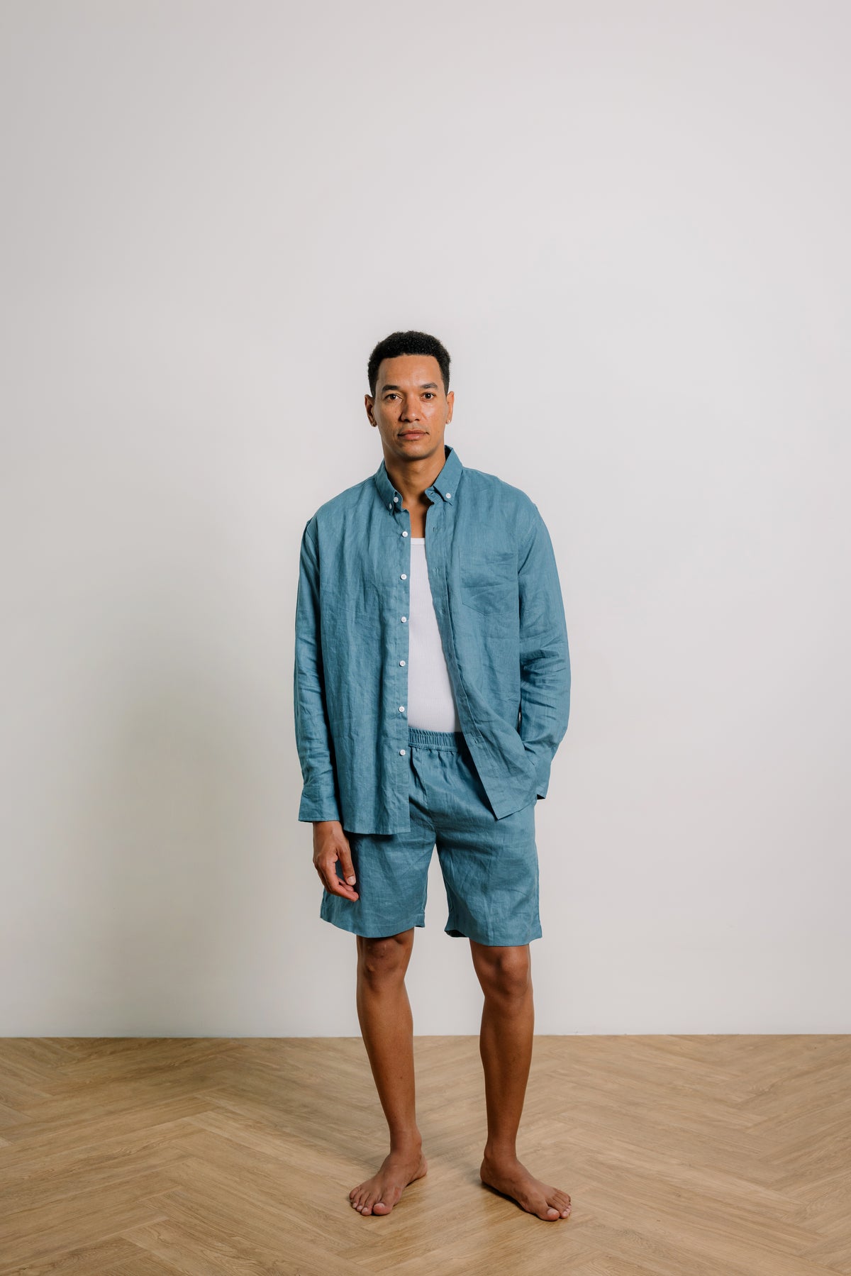 Henry Shorts in Petrol Blue Linen