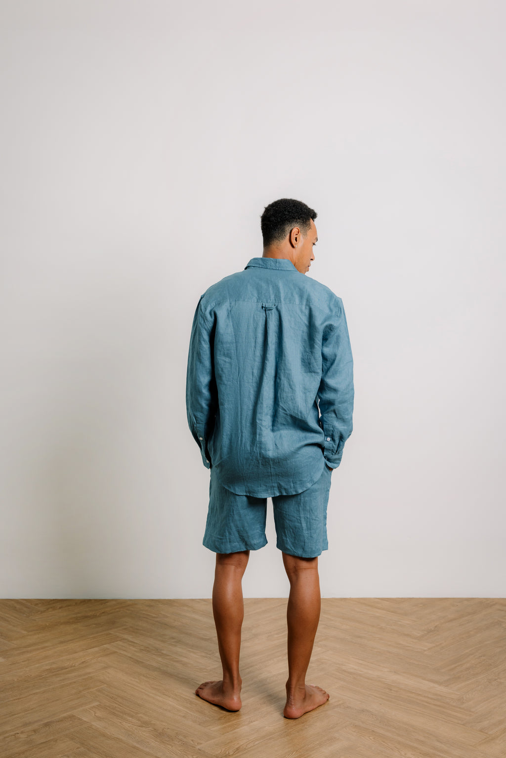 Henry Shorts in Petrol Blue Linen