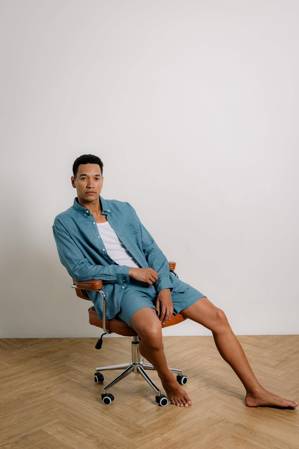 Oscar Shirt in Petrol Blue Linen