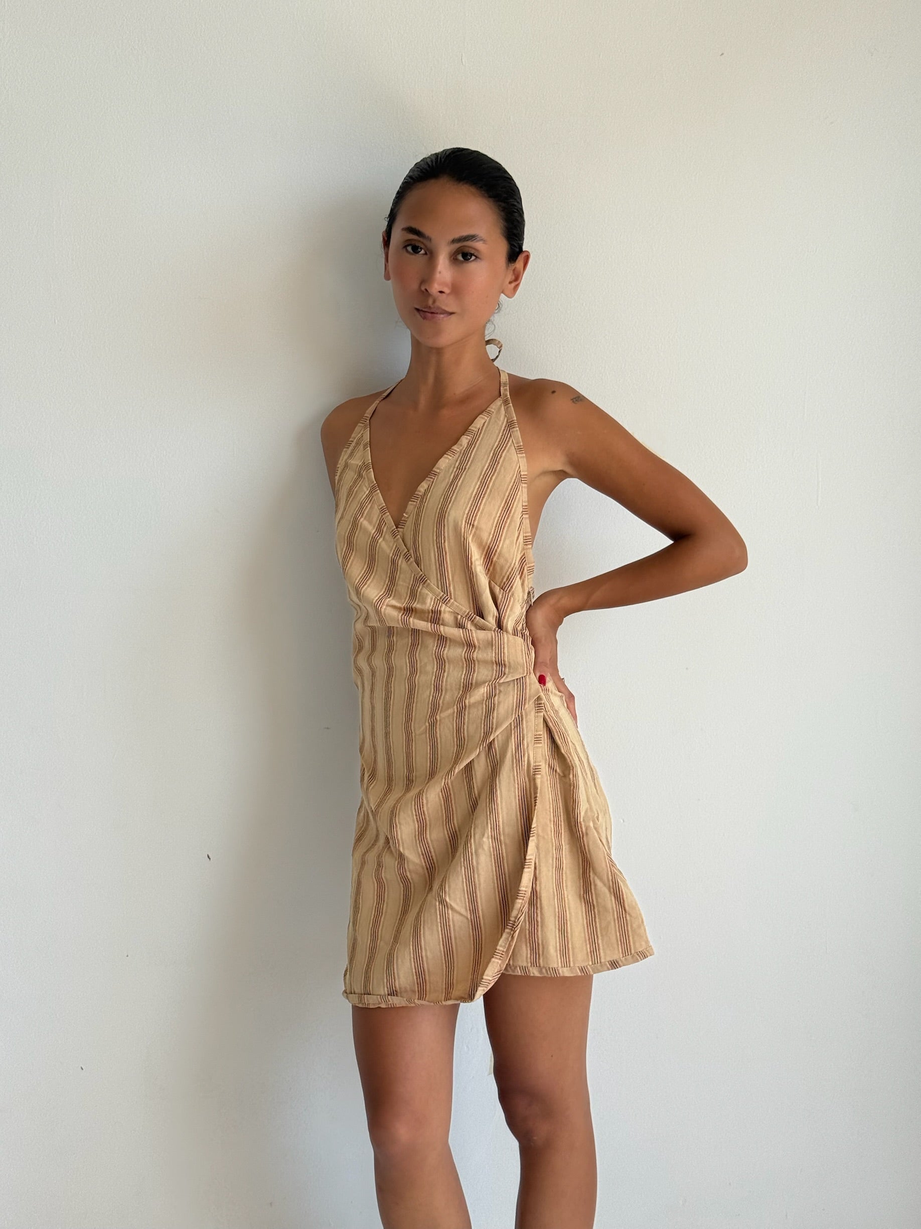 Paloma Dress in Brown Black Stripe