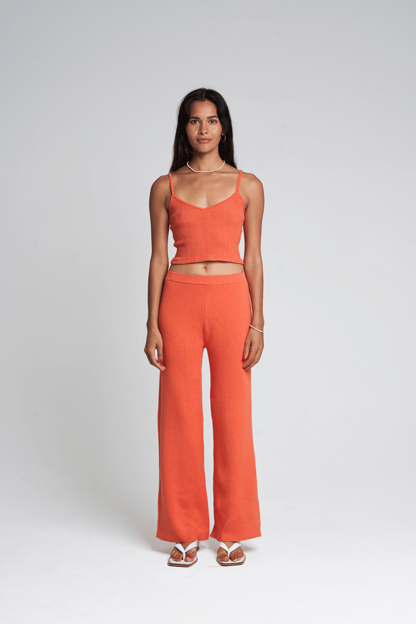 Wide Leg Crop Pants in coral red