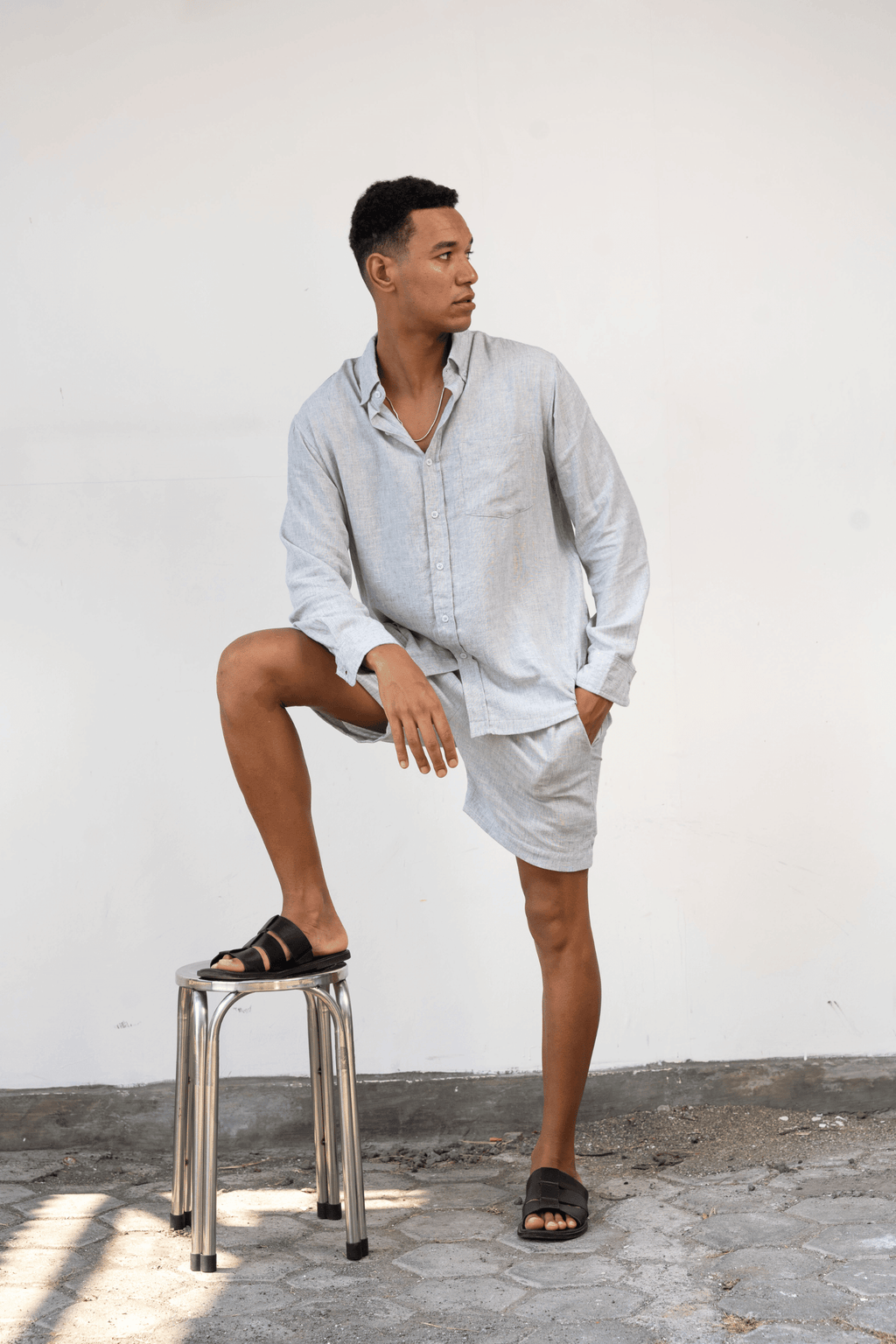 Oscar Shirt in Blue Linen