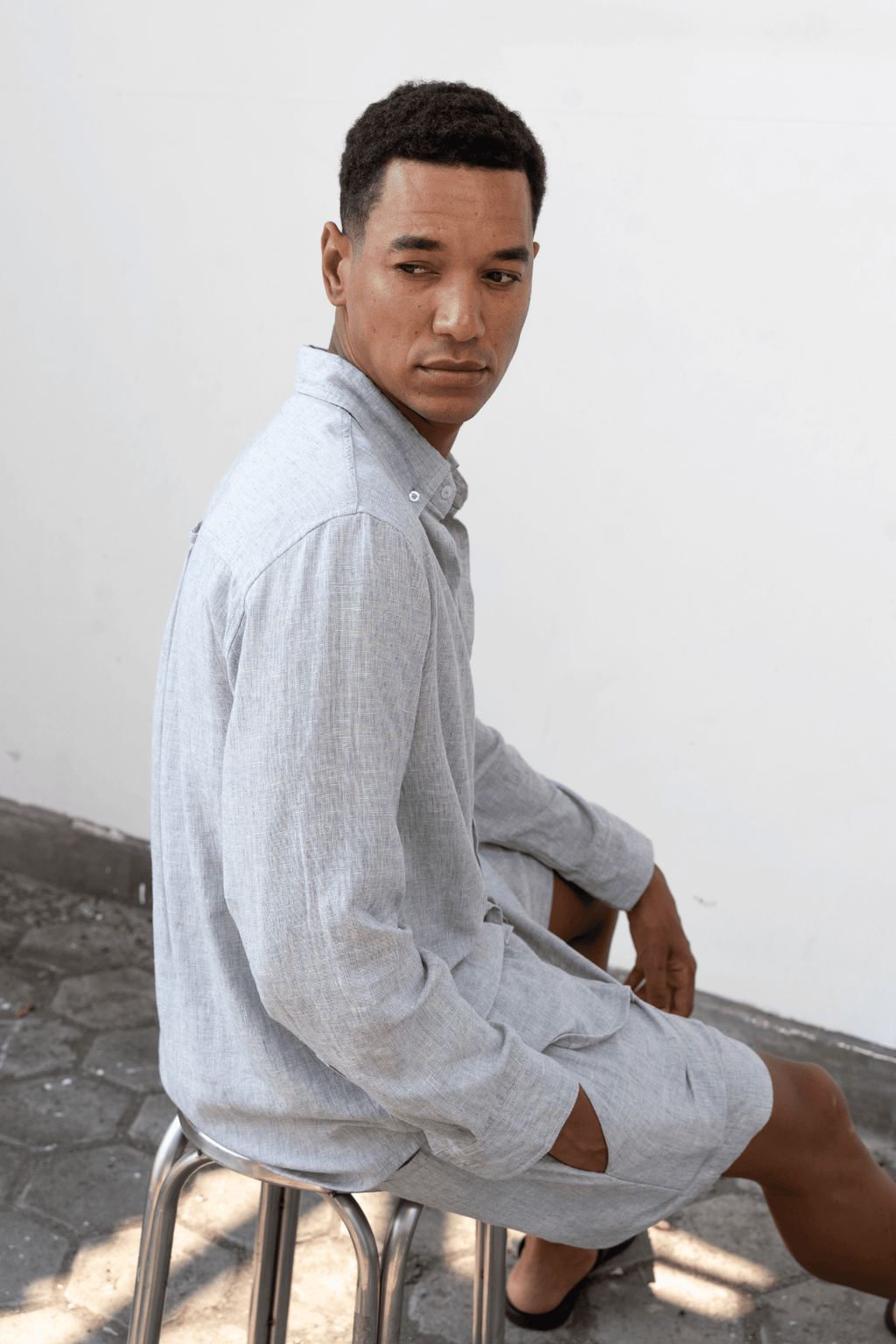 Oscar Shirt in Blue Linen